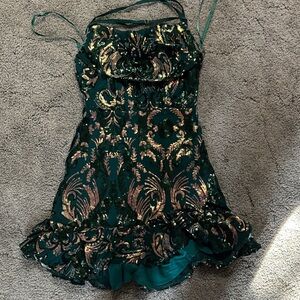 Green and Gold Sequin Dress